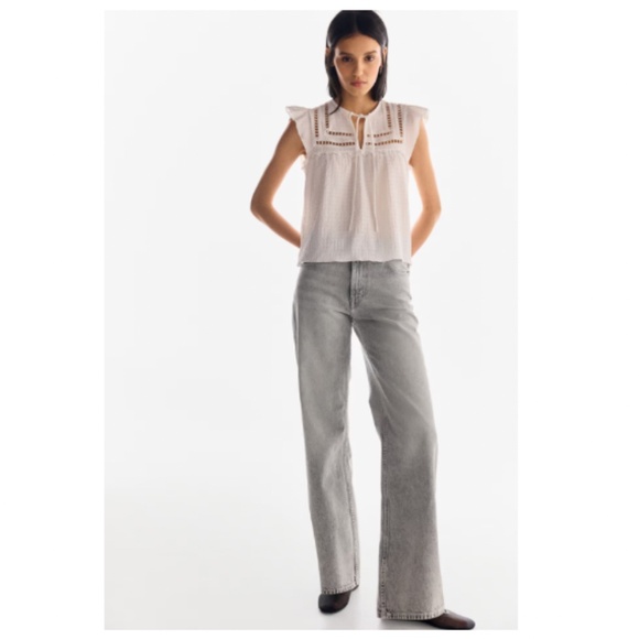 H&M Grey High Waist Wide Leg Jean Sz 8 - Picture 3 of 5